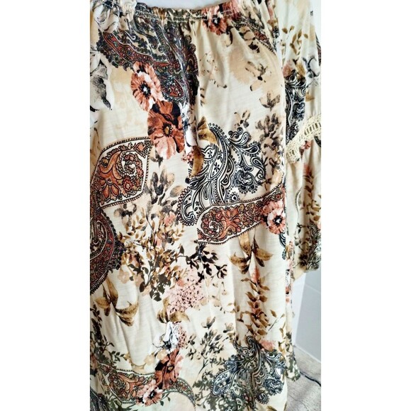 Naif Womens Large Beige Floral Blouse Top Boho Wide Arm Paisley Floral Print - Picture 10 of 13